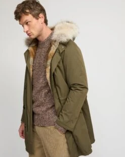 Parka Iconique Longue En Coton Technique Avec Fourrure De Coyote Et Lapin
