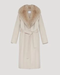 Manteau Long En Lainage Cachemire Et Col En Fourrure De Renard