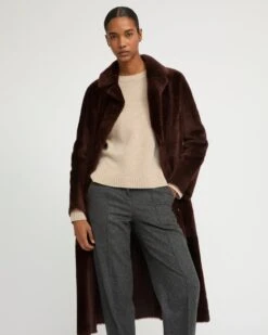 Manteau Long Ceinturé En Peau Lainée Réversible -yves salomon boutique 21WYM60417MERLA6074 3