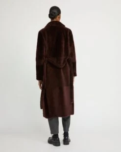 Manteau Long Ceinturé En Peau Lainée Réversible -yves salomon boutique 21WYM60417MERLA6074 4