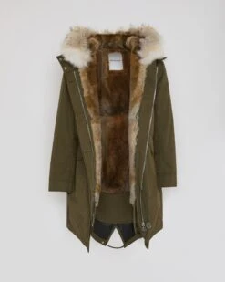 Parka Regular En Coton Imperméable Avec Fourrure De Coyote Et Lapin -yves salomon boutique 22WFM01385F71XB3218 11