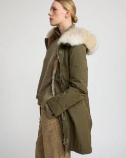 Parka Regular En Coton Imperméable Avec Fourrure De Coyote Et Lapin -yves salomon boutique 22WFM01385F71XB3218 3
