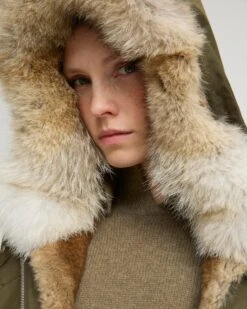 Parka Regular En Coton Imperméable Avec Fourrure De Coyote Et Lapin -yves salomon boutique 22WFM01385F71XB3218 4