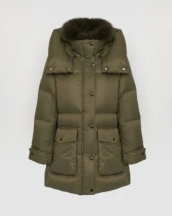 Doudoune Longueur 3/4 En Tissu Technique Déperlant Et Col En Fourrure De Renard -yves salomon boutique 22WFM04583DORDA8077 9