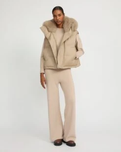 Gilet En Flanelle Avec Col En Fourrure De Renard -yves salomon boutique 23WAG03262WO2WA2068 3