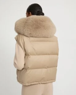 Gilet En Flanelle Avec Col En Fourrure De Renard -yves salomon boutique 23WAG03262WO2WA2068 4