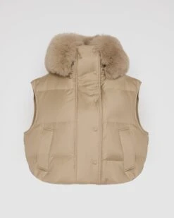 Gilet En Flanelle Avec Col En Fourrure De Renard -yves salomon boutique 23WAG03262WO2WA2068 9