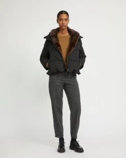 Doudoune "A" Line Iconique Avec Plastron Et Fourrure De Vison