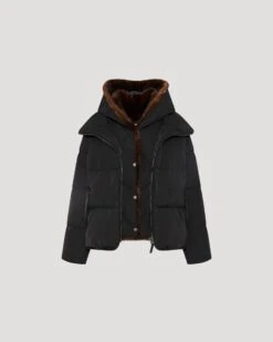 Doudoune "A" Line Iconique Avec Plastron Et Fourrure De Vison -yves salomon boutique 23WFV06655A22XB1163 11