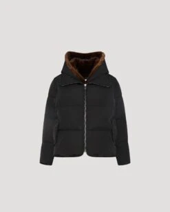 Doudoune "A" Line Iconique Avec Plastron Et Fourrure De Vison -yves salomon boutique 23WFV06655A22XB1163 9