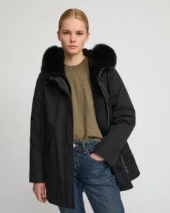 Parka Iconique Courte En Coton Mélangé Imperméable Avec Fourrure De Renard Et Lapin