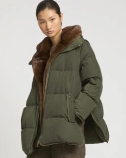 Doudoune En Tissu Technique Avec Doublure En Fourrure De Vison