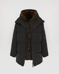 Doudoune "A" Line En Tissu Technique Et Fourrure De Vison -yves salomon boutique 23WFV90476A22XB1163 11