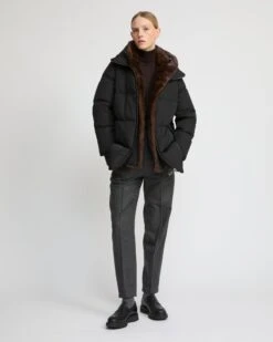 Doudoune "A" Line En Tissu Technique Et Fourrure De Vison -yves salomon boutique 23WFV90476A22XB1163 3