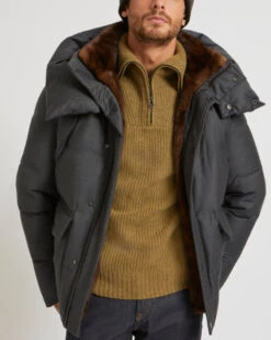 Doudoune Courte à Capuche En Tissu Imperméable Loro Piana Avec Col En Fourrure De Vison -yves salomon boutique 23WUV01670LSVLB2886 2