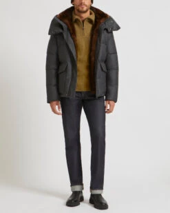 Doudoune Courte à Capuche En Tissu Imperméable Loro Piana Avec Col En Fourrure De Vison -yves salomon boutique 23WUV01670LSVLB2886 4