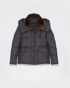 Doudoune Courte à Capuche En Tissu Imperméable Loro Piana Avec Col En Fourrure De Vison