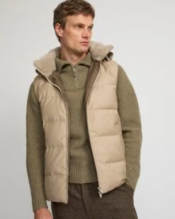 Gilet Doudoune En Tissu Imperméable Loro Piana Avec Col En Fourrure De Vison -yves salomon boutique 24EHG00768LSVEA2068 3