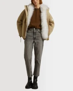 Parka Courte En Tissu Technique Déperlant Et Agneau