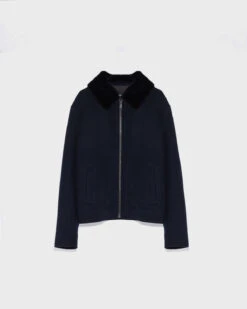 Veste En Tissu Mélange Laine-cachemire Avec Col En Fourrure De Vison Rasé -yves salomon boutique 24WUV00468T16GA7048 9