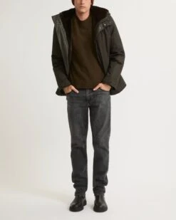 Parka Fittée En Gabardine Technique Imperméable Et Fourrure De Vison