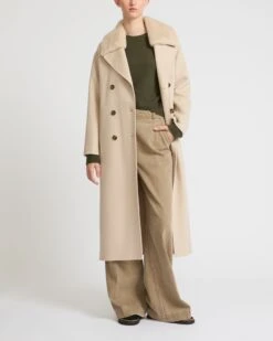 Manteau Long En Lainage Cachemire Avec Col En Fourrure De Vison