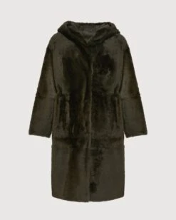 Manteau Long Réversible à Capuche En Peau Lainée D'agneau
