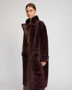 Manteau Officier En Peau Lainée D'agneau Mérinos -yves salomon boutique 24WYM60411MESIA6023 4