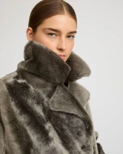 Manteau Long à Double Boutonnage En Peau Lainée -yves salomon boutique 24WYM60723MERLA9112 3