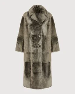 Manteau Long à Double Boutonnage En Peau Lainée -yves salomon boutique 24WYM60723MERLA9112 9