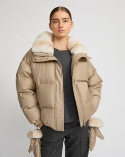 Doudoune Courte En Tissu Flanelle Et Col Amovible En Chinchilla -yves salomon boutique 24WYV02866WO2WA2068 4