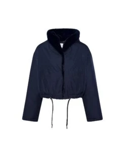 Veste Croppée En Tissu Technique Et Vison Long Poil
