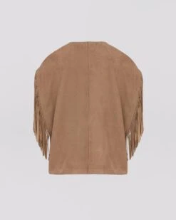 Cape Courte Frangée En Cuir D'agneau Velours Double Face -yves salomon boutique 25EYC22057AVXXA2234 27659623 2