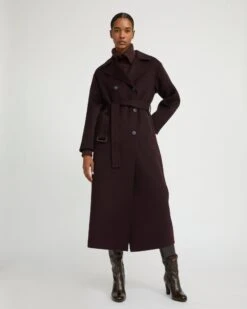 Trench Coat En Laine Mélangée Double Face