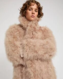 Manteau Col Châle En Plumes