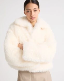 Veste Courte En Agneau Cachemire Frisé -yves salomon boutique 25EYV60052AGCFC11 3