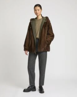 Parka Style Hoodie En Tissu Technique Réversible Fourrure De Vison