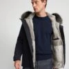 Parka Courte En Lainage Technique Avec Fourrure De Renard Et Lapin -yves salomon boutique 25WHV03677K19XB3122