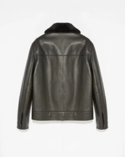 Veste En Cuir Avec Col En Peau Lainée -yves salomon boutique 25WHV20066AGANC99 10