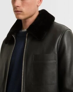 Veste En Cuir Avec Col En Peau Lainée -yves salomon boutique 25WHV20066AGANC99 3