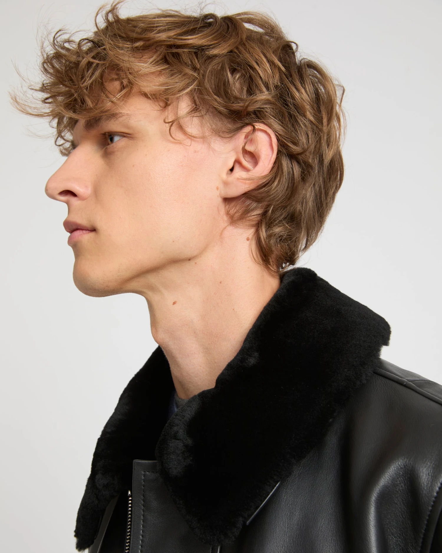 Veste Aviateur En Cuir Avec Col En Peau Lainée D'agneau Mérinos 4 Veste Aviateur En Cuir Avec Col En Peau Lainée D'agneau Mérinos – Image 2