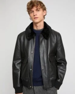 Veste Aviateur En Cuir Avec Col En Peau Lainée D'agneau Mérinos 11 Veste Aviateur En Cuir Avec Col En Peau Lainée D'agneau Mérinos -yves salomon boutique 25WHV20165AGANC99 3 ca8b59e1 0a14 4893 afb4 c27187fa1ed3