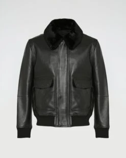 Veste Aviateur En Cuir Avec Col En Peau Lainée D'agneau Mérinos 14 Veste Aviateur En Cuir Avec Col En Peau Lainée D'agneau Mérinos -yves salomon boutique 25WHV20165AGANC99 8