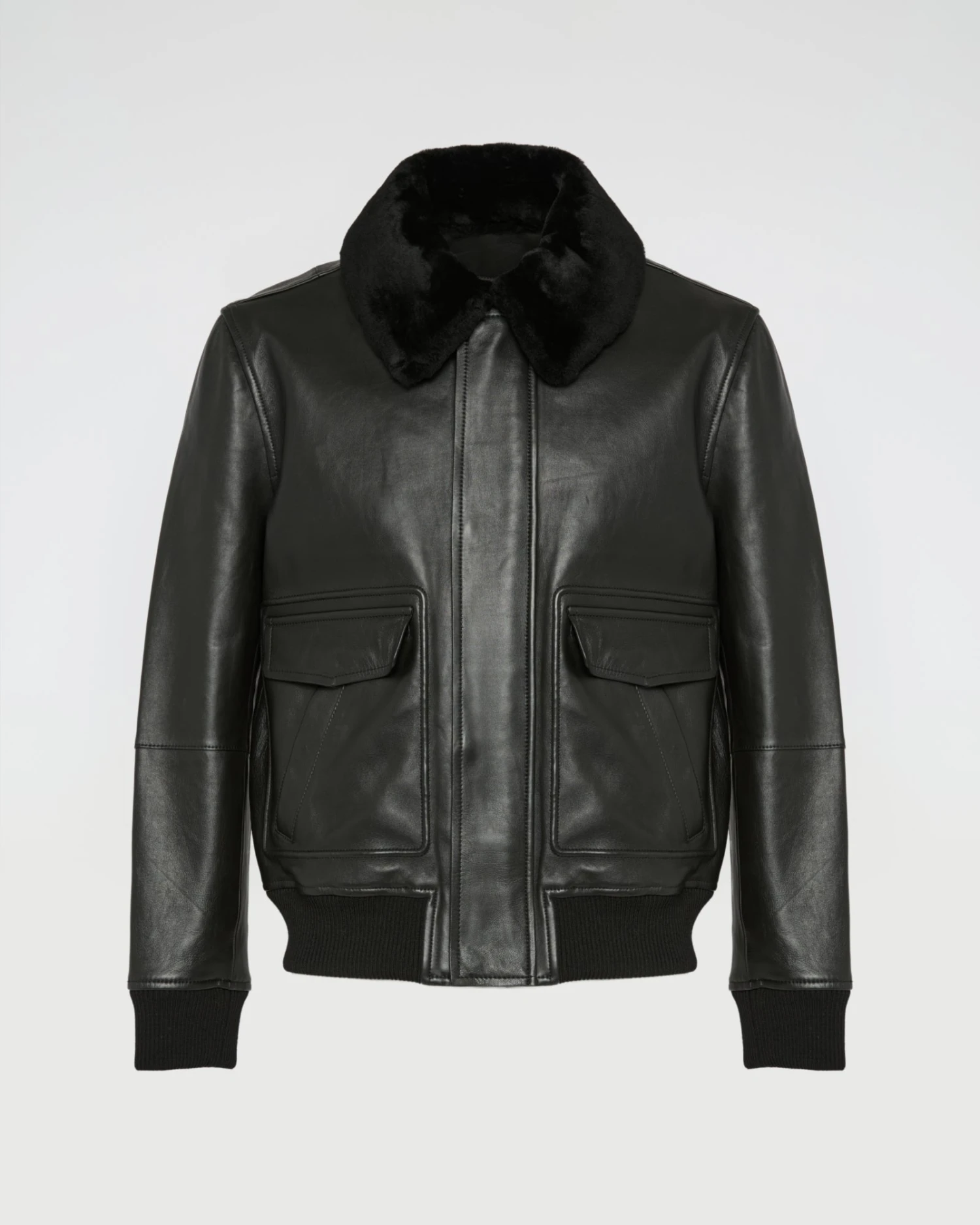 Veste Aviateur En Cuir Avec Col En Peau Lainée D'agneau Mérinos 8 Veste Aviateur En Cuir Avec Col En Peau Lainée D'agneau Mérinos – Image 6