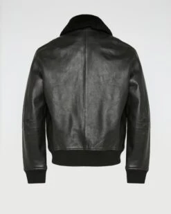 Veste Aviateur En Cuir Avec Col En Peau Lainée D'agneau Mérinos 15 Veste Aviateur En Cuir Avec Col En Peau Lainée D'agneau Mérinos -yves salomon boutique 25WHV20165AGANC99 9