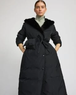 Manteau Doudoune Longue En Tissu Technique Et Fourrure De Vison