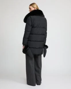 Doudoune Longue Ceinturée En Tissu Technique Et Col Amovible En Fourrure De Renard -yves salomon boutique 25WYM05690DOTMC99 4