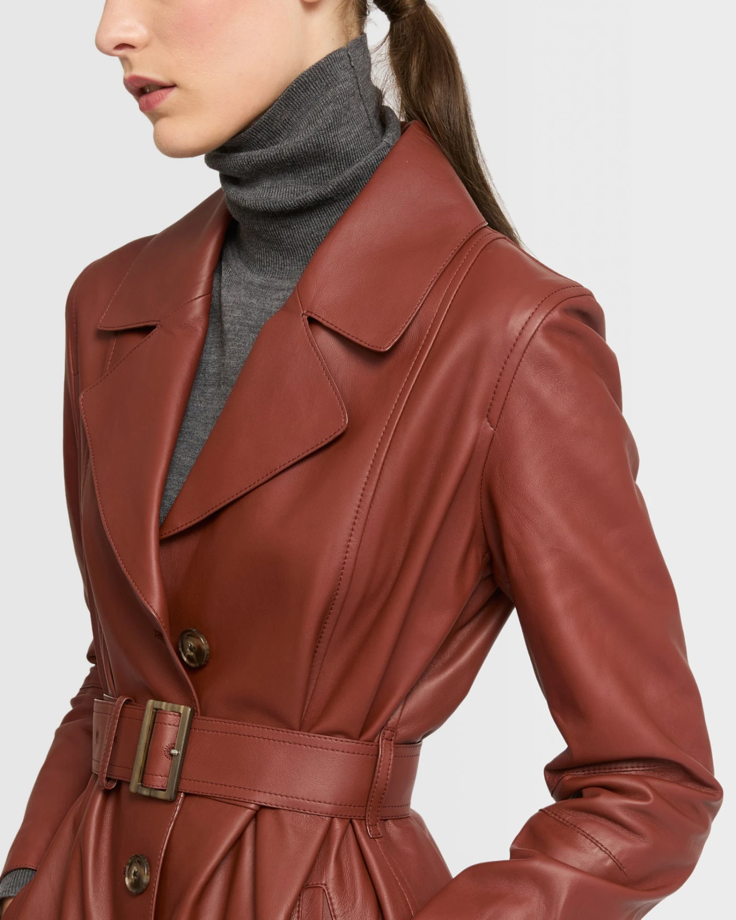 Trench Long Silhouetté En Cuir D'agneau 4 Trench Long Silhouetté En Cuir D'agneau – Image 2