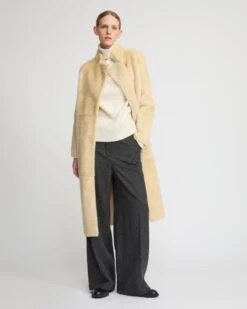 Manteau Droit Ceinturé En Peau Lainée -yves salomon boutique 25WYM60715MERLA3016 3