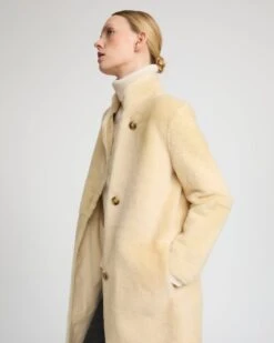 Manteau Droit Ceinturé En Peau Lainée -yves salomon boutique 25WYM60715MERLA3016 4